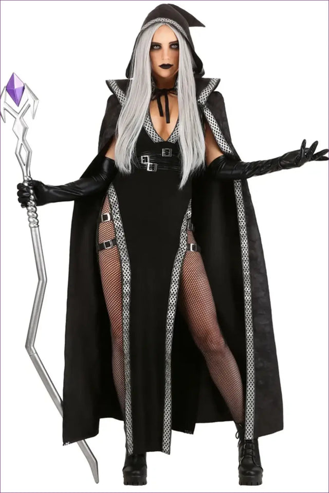 Medieval Witch & Vampire Costume with Hooded Cape - Dark Drama