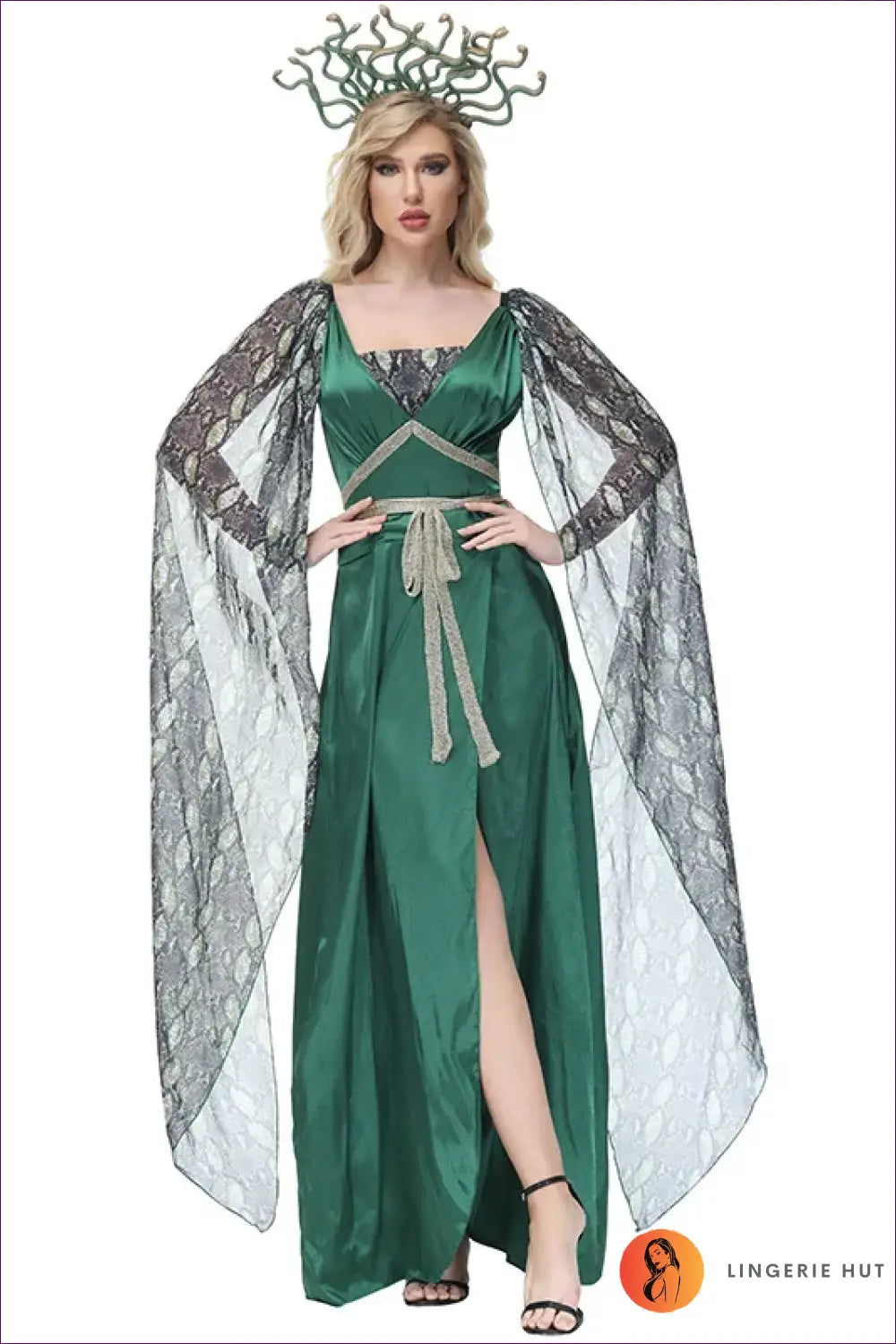 Medusa Costume with Snakeskin Cape - Mythic Confidence - Green / M-height 150-170cm - Halloween • just in • Party