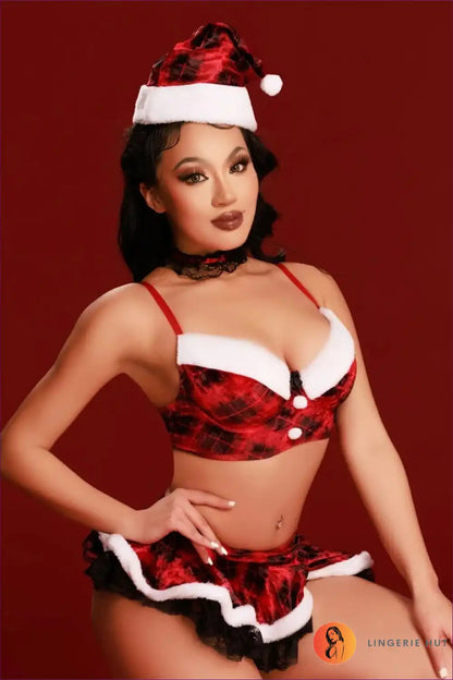 Celebrate The Holiday Season In Our Merry Christmas Two-piece Lingerie. Designed For Adult Women, This Set