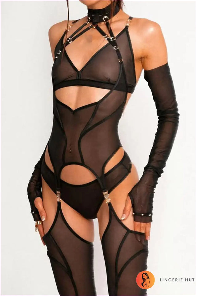 Mesh Cut-Out Bodysuit Set - Futuristic Statement Energy