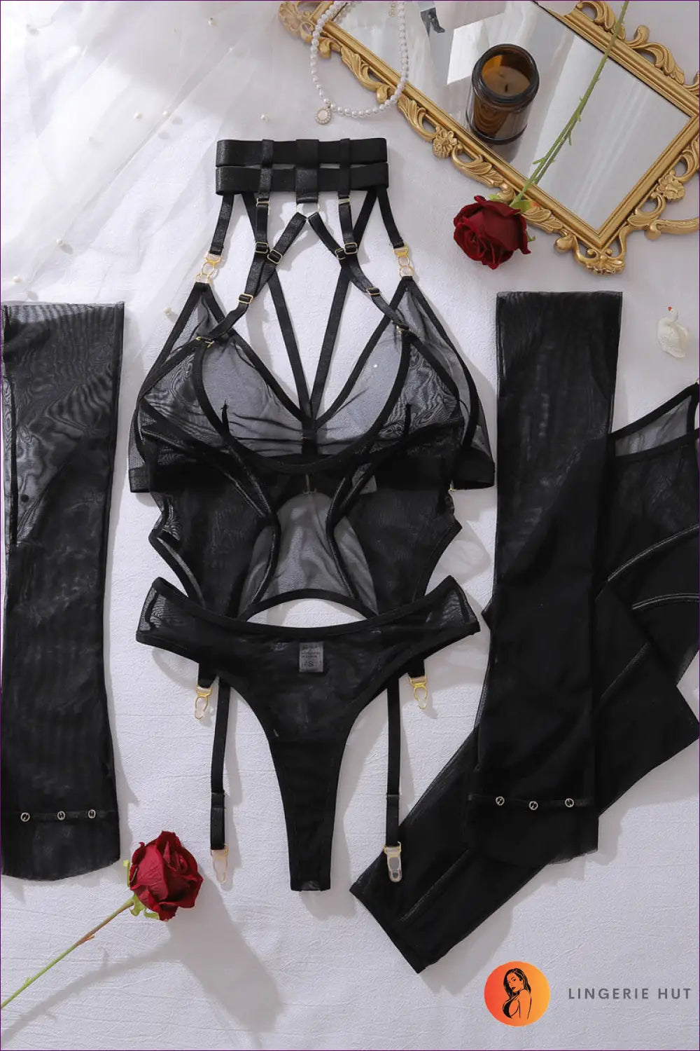 Mesh Cut-out Bodysuit Set - Futuristic Statement Energy - s / Black - Lingerie Hut - All Season • Backless • Boudoir