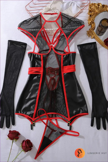 Mesh Bodysuit Nurse Costume with Sheer Panelling for Bodysuit, Clubwear, Costume, Date Night,