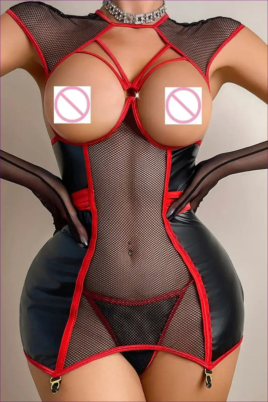 Mesh Bodysuit Nurse Costume with Sheer Panelling for Bodysuit, Clubwear, Costume, Date Night,