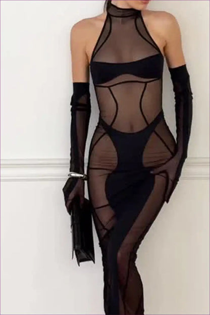Mesh Bodysuit with Sheer Panels & Gloves - After-dark Statement - All Season • Clubwear • Cutout • Date Night