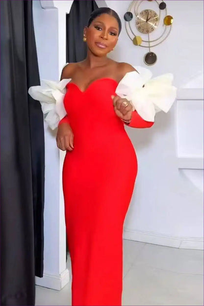 Mesh Bow Off-shoulder Maxi Dress - Statement Party Elegance for Bodycon, Evening Wear, Formal Glamour,