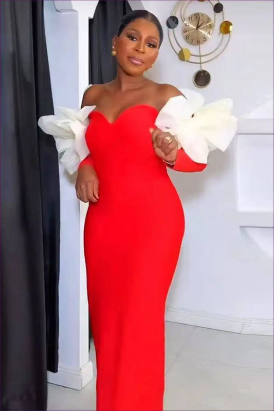 Mesh Bow Off-shoulder Maxi Dress - Statement Party Elegance for Bodycon, Evening Wear, Formal Glamour,