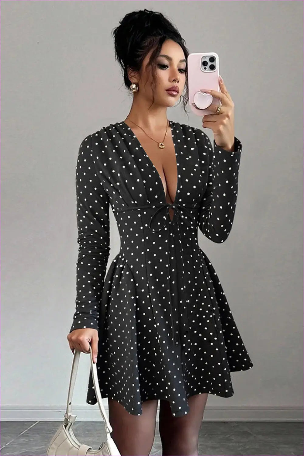 Polka Dot Long Sleeve Mini Dress - Bra Set - Date Night • Everyday • Glamour • Sexy - Lingerie Hut