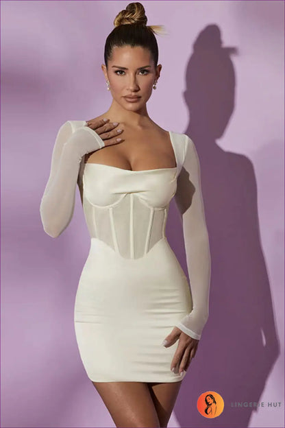 Mesh Corset Bodycon Mini Dress - Understated Glamour - s / White - Dresses - Lingerie - Hut