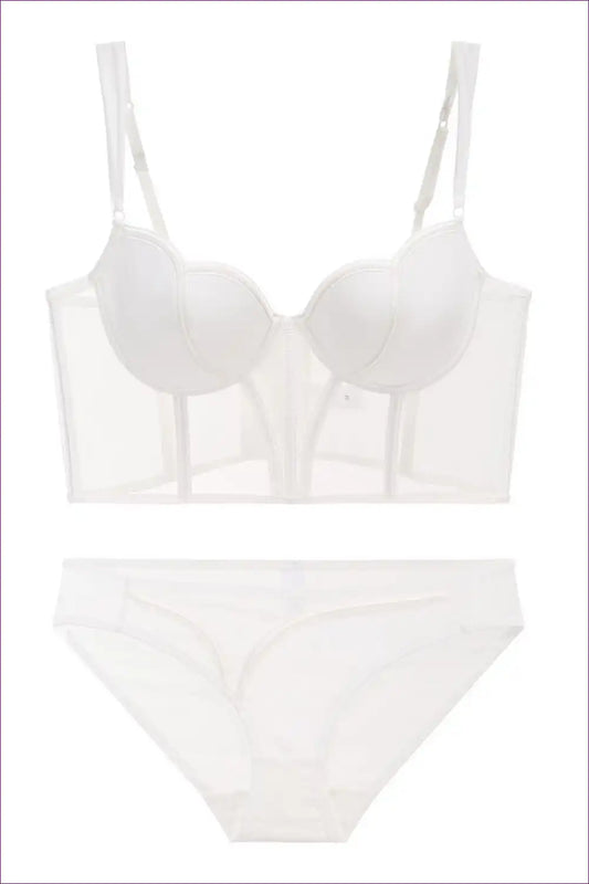 Mesh Corset Bra and Hipster Set with Longline Boning - Bridal Chic for Boudoir, Set, Bridal, Corset, Date