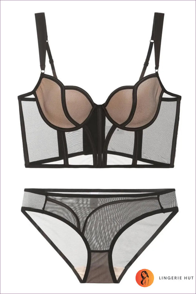 Mesh Corset Bra and Hipster Set with Longline Boning - Bridal Chic