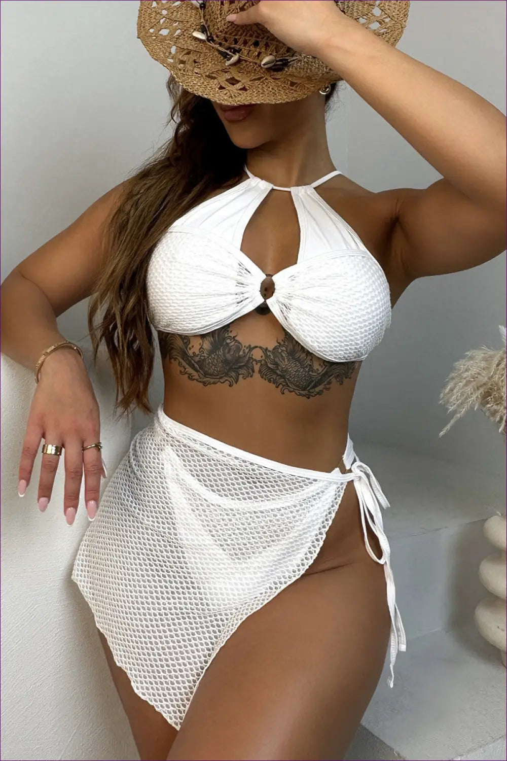 Mesh Cover-up Bikini Set with Ruched Skirt - Poolside to Party Ready - Lingerie Hut - Beachwear • Casual • co Ord