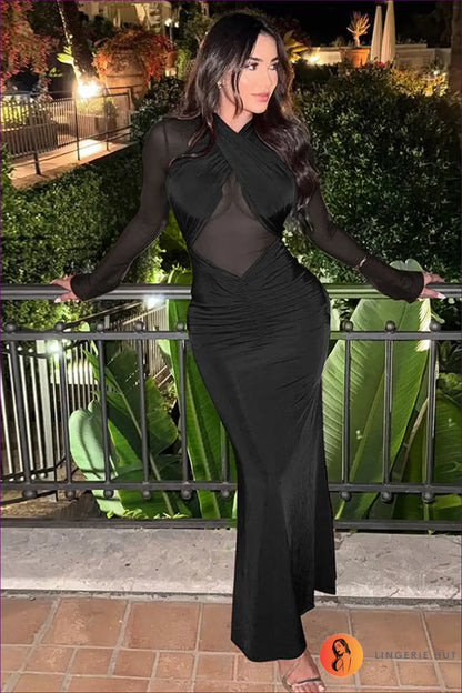 Mesh Cutout Bodycon Maxi Dress - Bold Night out Energy - Dresses - Bodycon Maxi Dress • Clothing • Date Night