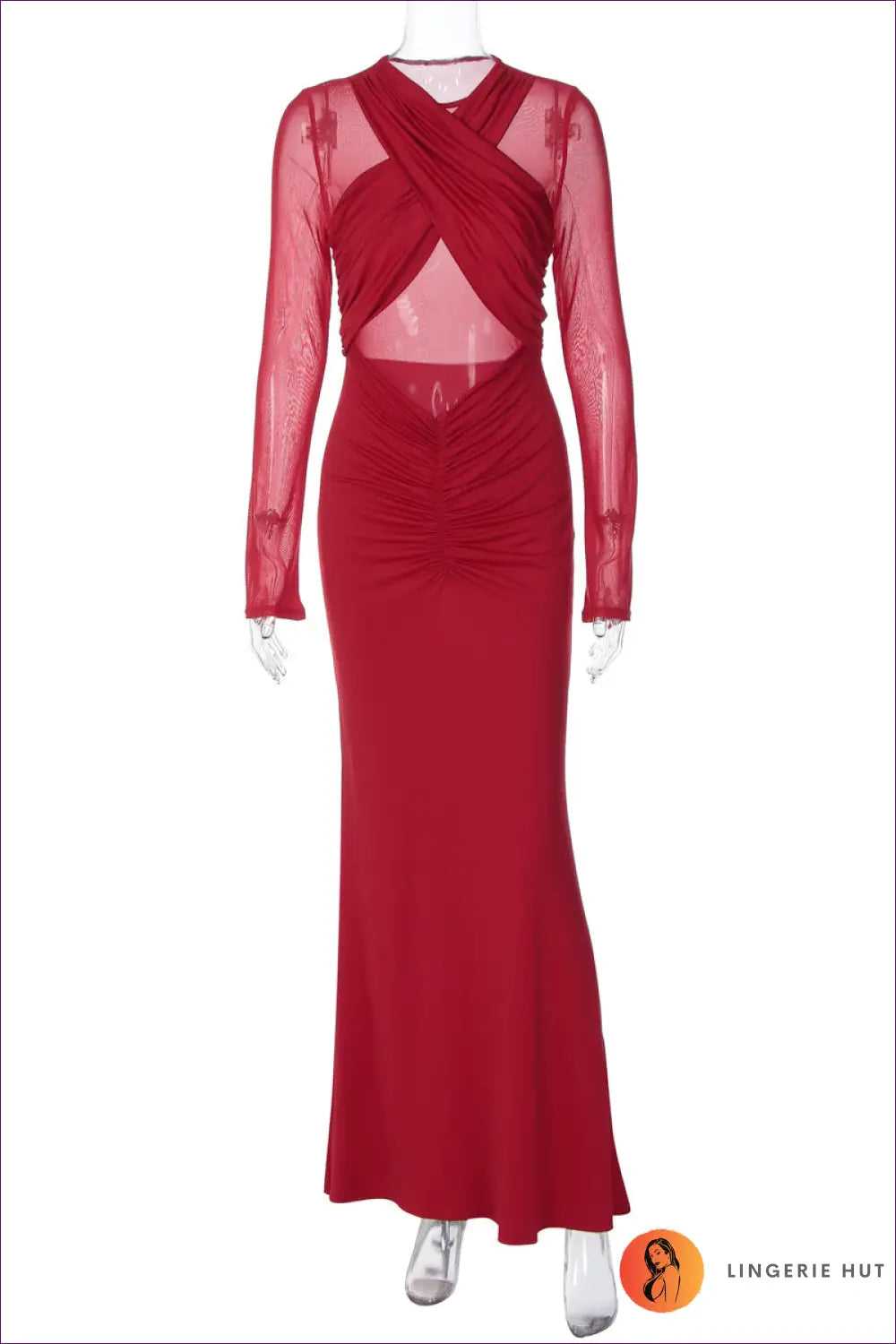 Mesh Cutout Bodycon Maxi Dress - Bold Night out Energy - s / Red - Dresses - Bodycon Maxi Dress • Clothing • Date Night