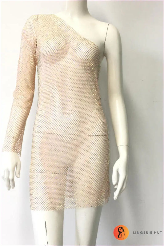 Mesh Dress with one Shoulder - Architectural Drama for Bodycon, Cutout, Dress, Evening Wear, Glamour