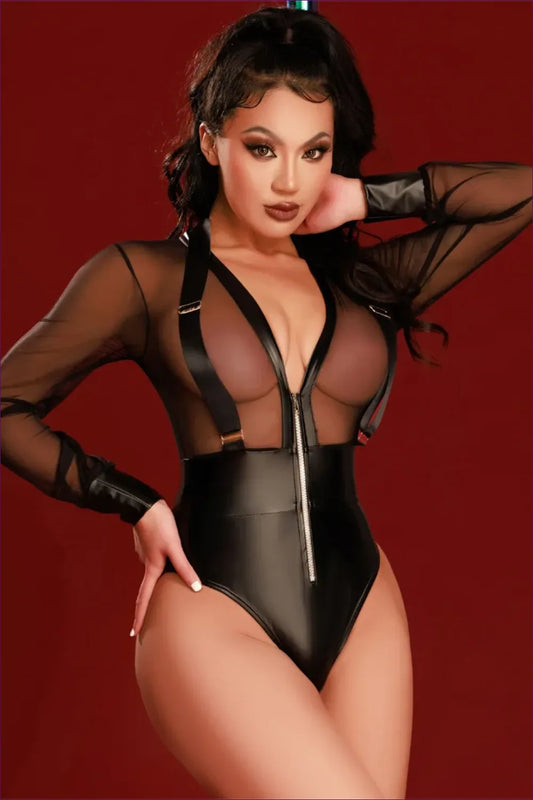 Mesh And Leather Bodysuit – Bold Allure