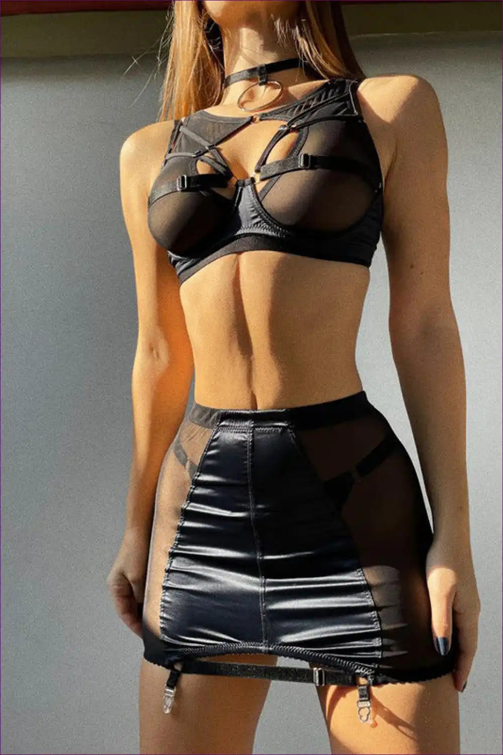 Mesh Lingerie Set with Steel Ring Detail - Modern Siren Appeal for Boudoir, Bra Set, Choker, Date Night,