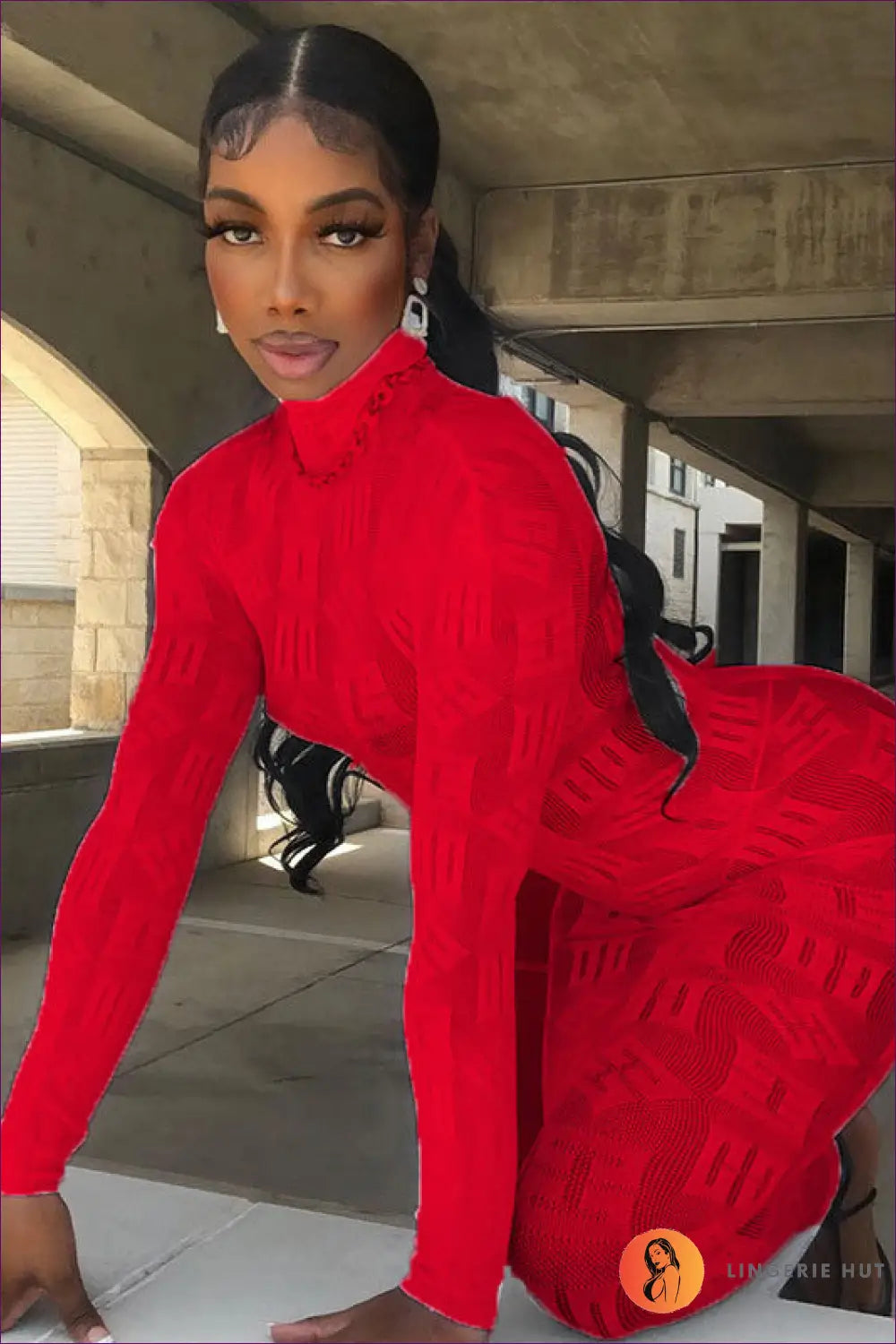 Lace Maxi Dress with Appliqué - Understated Glamour - one Size / Red - Bodysuit - Lingerie Hut - A-line • All Season