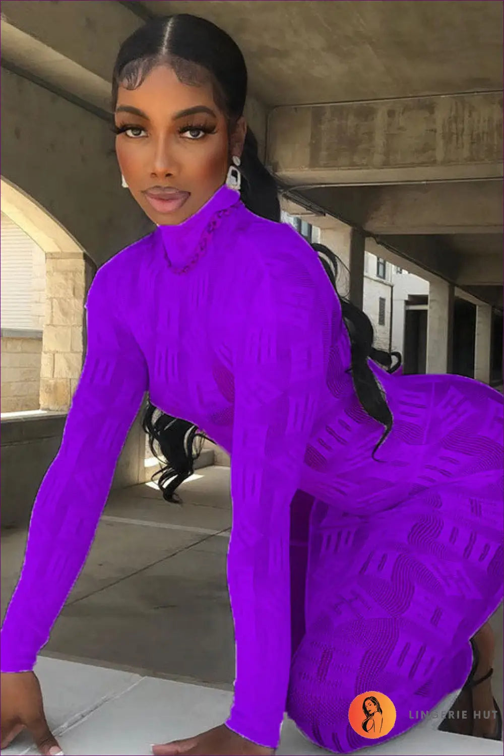 Lace Maxi Dress with Appliqué - Understated Glamour - one Size / Purple - Bodysuit - Lingerie Hut - A-line • All Season