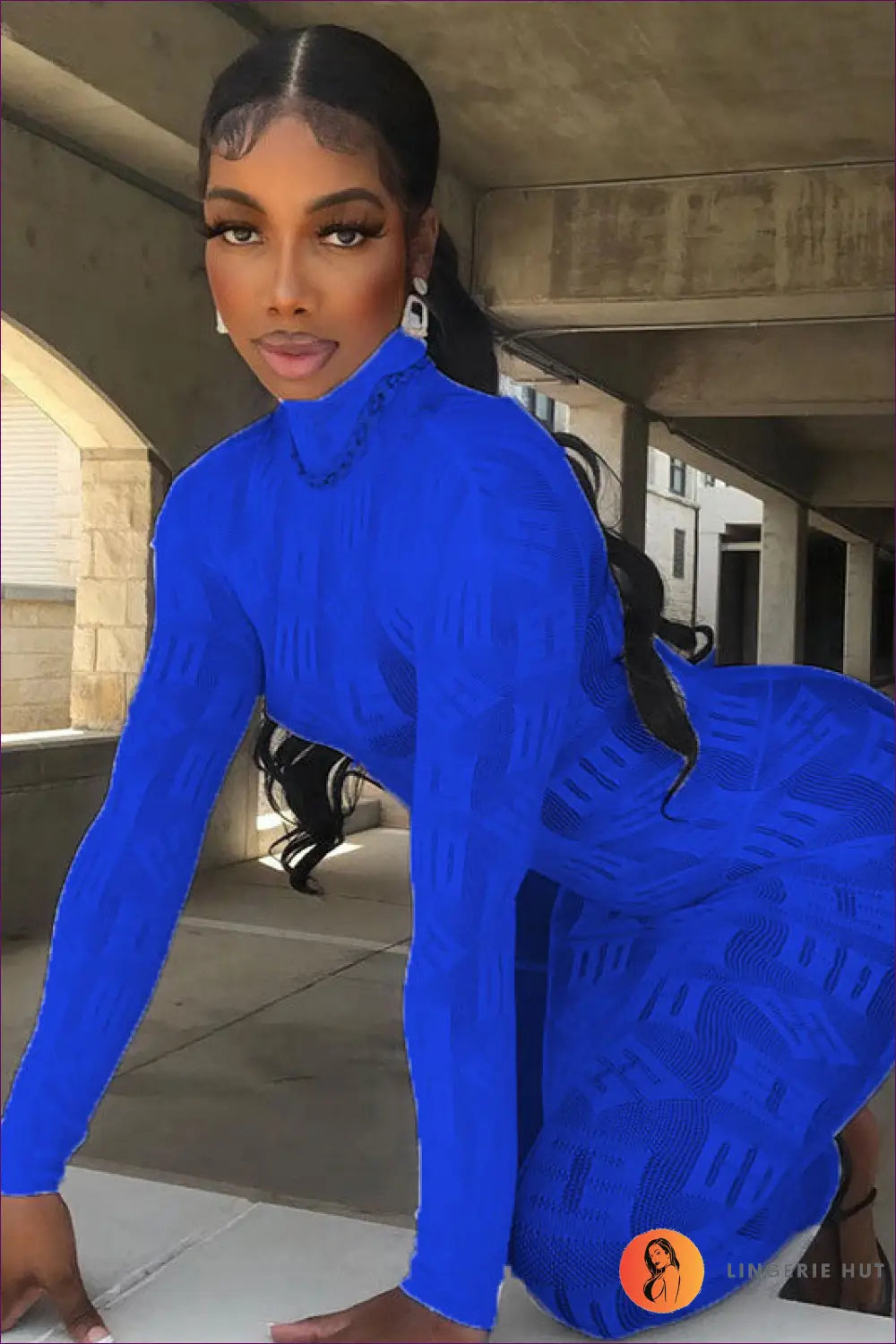 Lace Maxi Dress with Appliqué - Understated Glamour - one Size / Blue - Bodysuit - Lingerie Hut - A-line • All Season