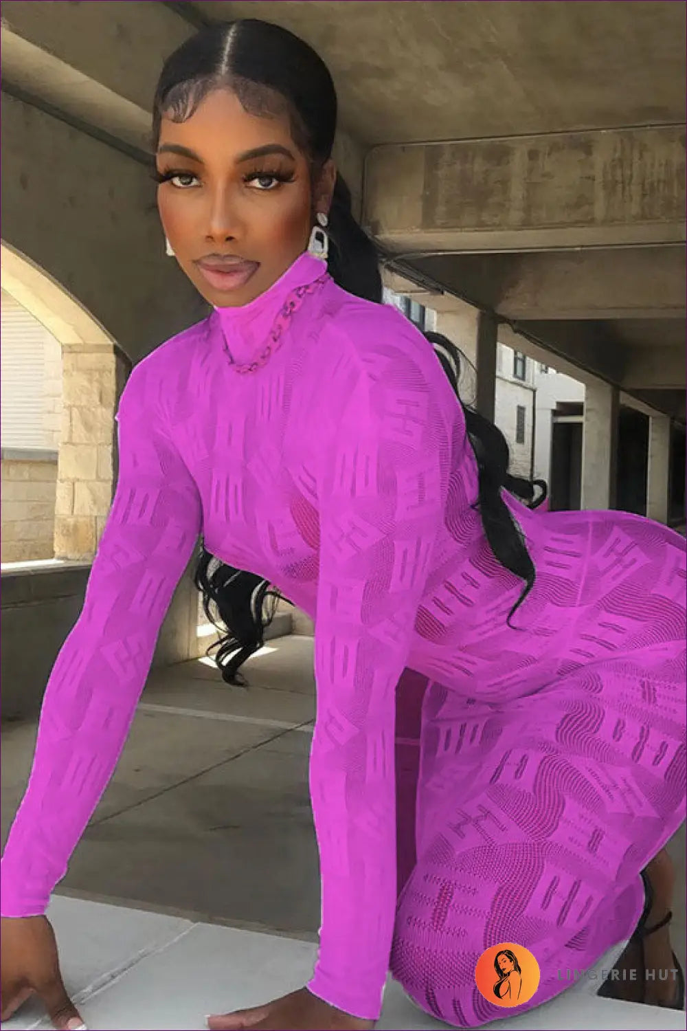 Lace Maxi Dress with Appliqué - Understated Glamour - one Size / Coral Red - Bodysuit - Lingerie Hut - A-line • All