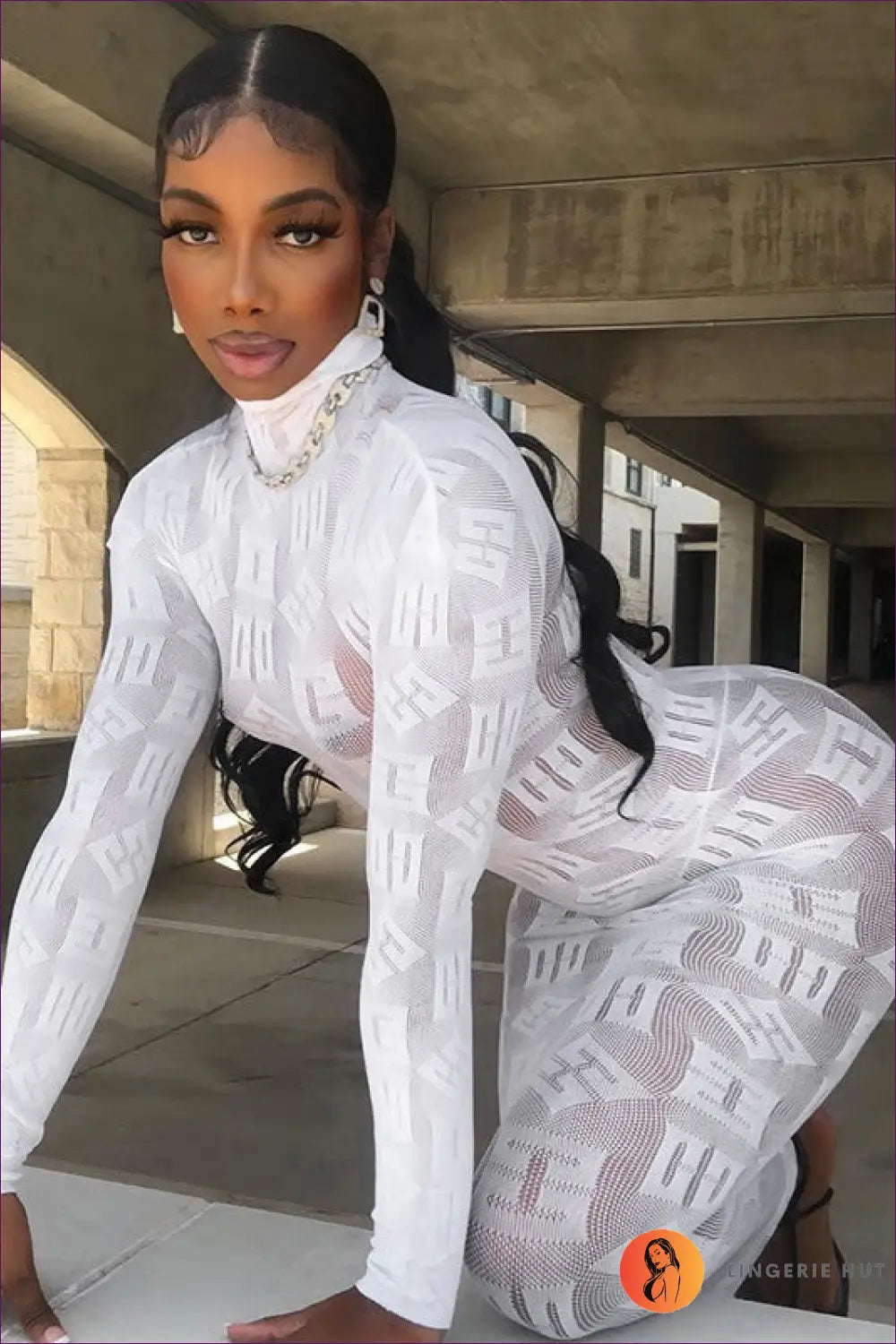 Lace Maxi Dress with Appliqué - Understated Glamour - one Size / White - Bodysuit - Lingerie Hut - A-line • All Season