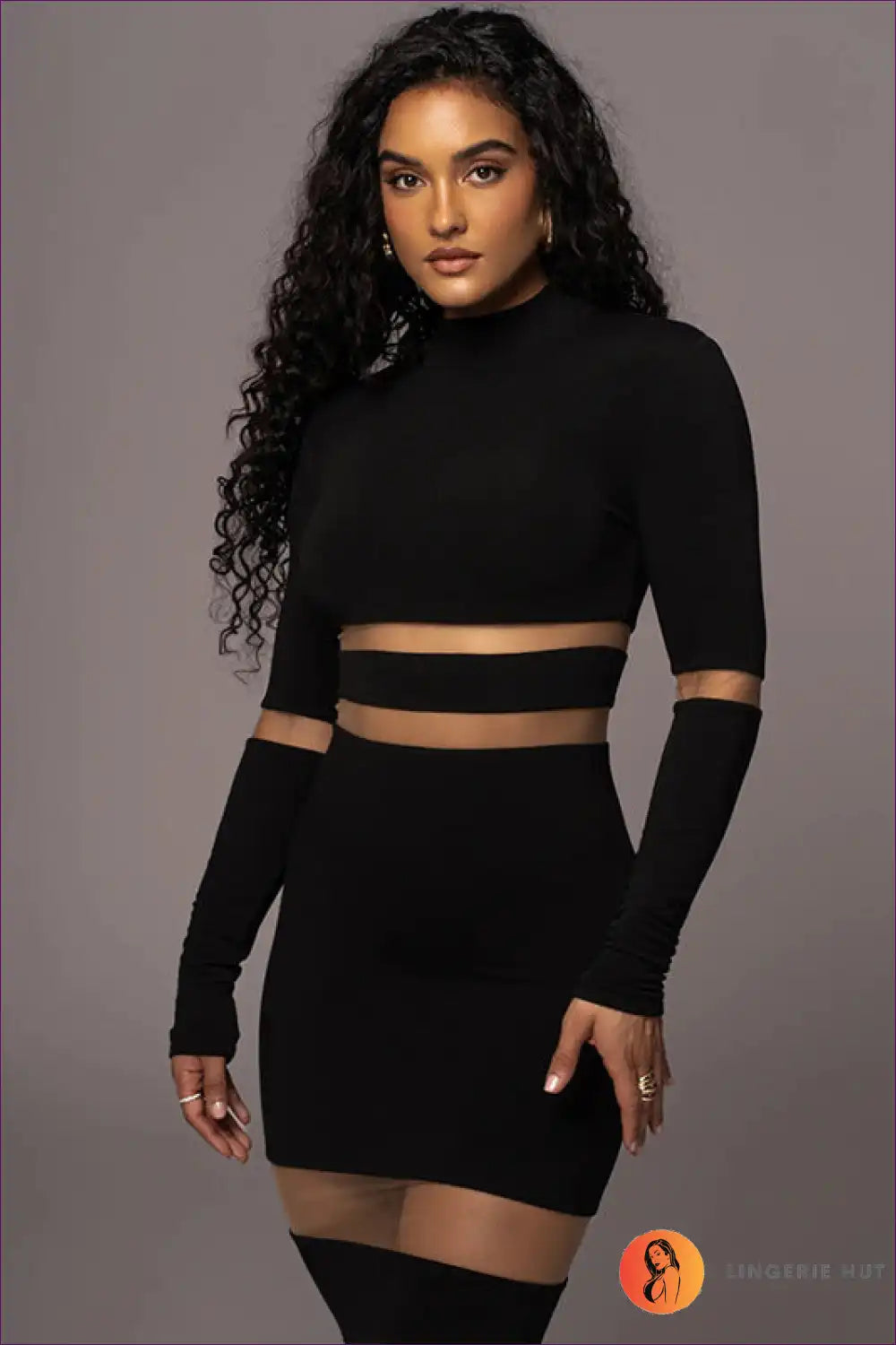 Mesh Panel Bodycon Dress with Sheer Detail Inserts for Bodycon, Date Night, Evening Wear, just In,