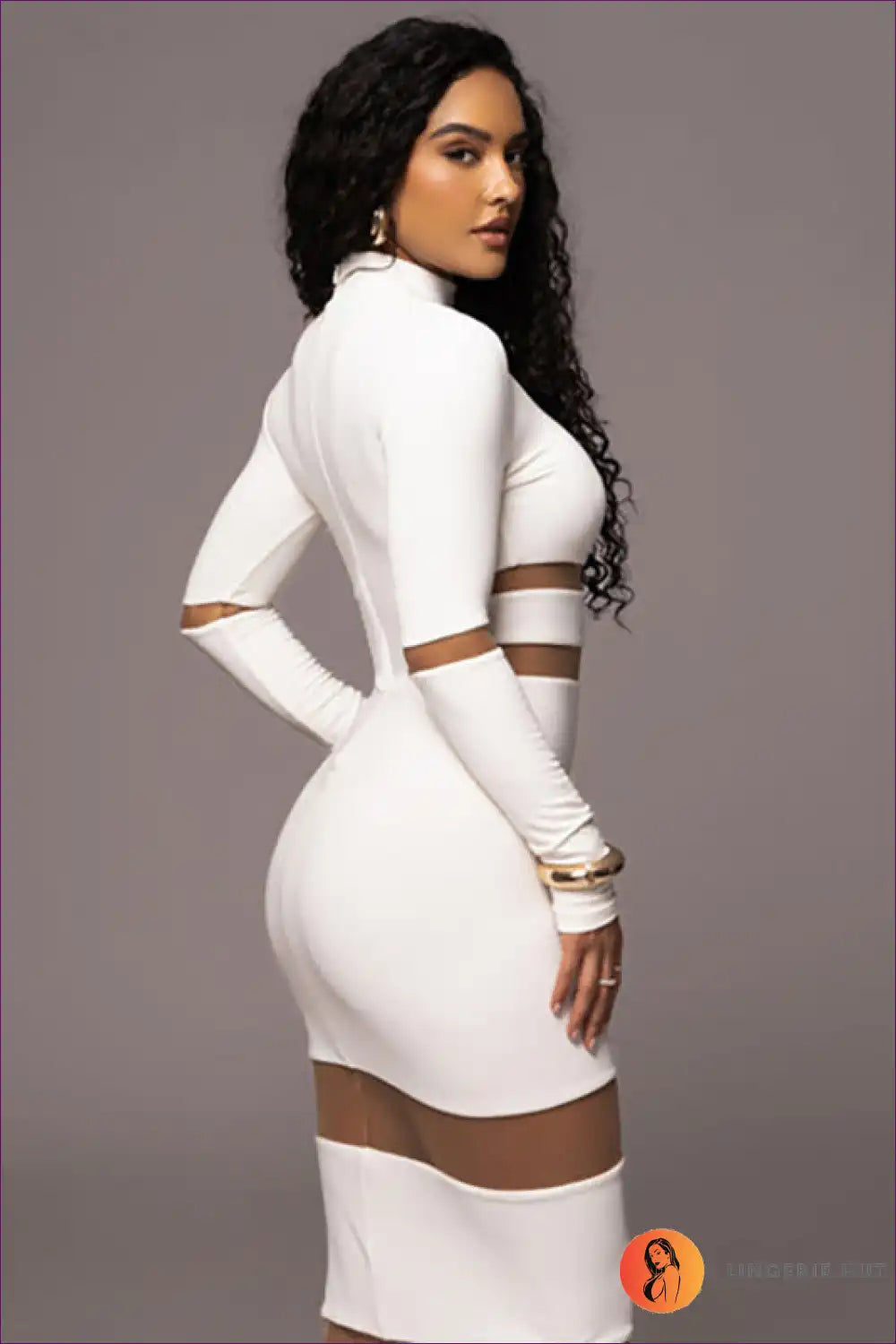 Mesh Panel Bodycon Dress with Sheer Detail Inserts for Bodycon, Date Night, Evening Wear, just In,