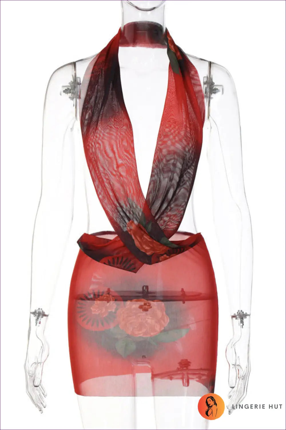 Mesh Panel Halter Mini Dress - not your Basic Night out - s / Red - Dresses - Lingerie Hut - Backless • Bodycon