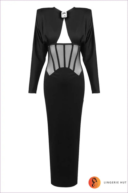 Mesh Panel Maxi Dress with Corset Waist - Evening Statement for Corset, Evening Wear, Formal just In,