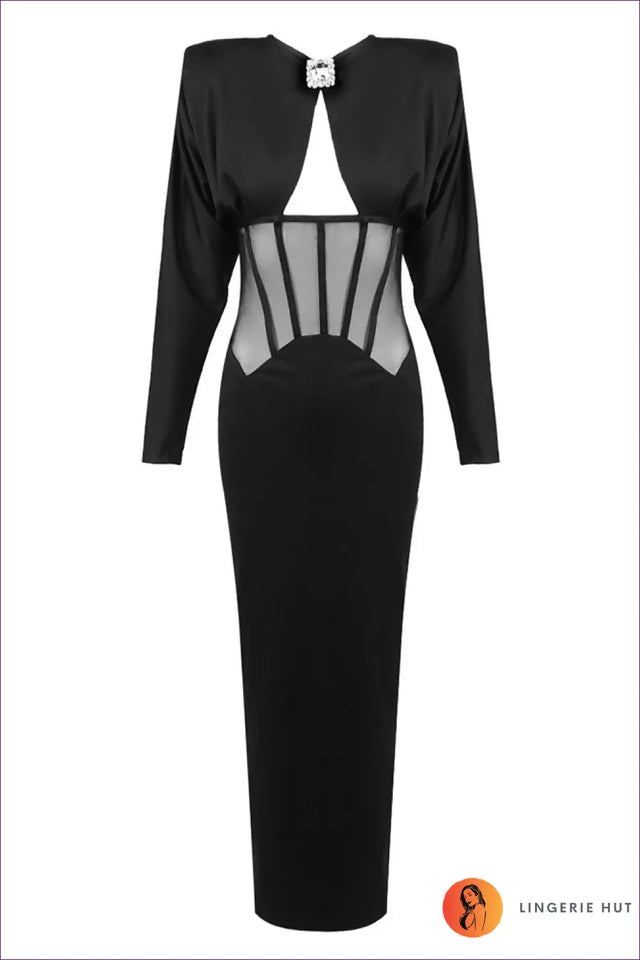 Mesh Panel Maxi Dress with Corset Waist - Evening Statement