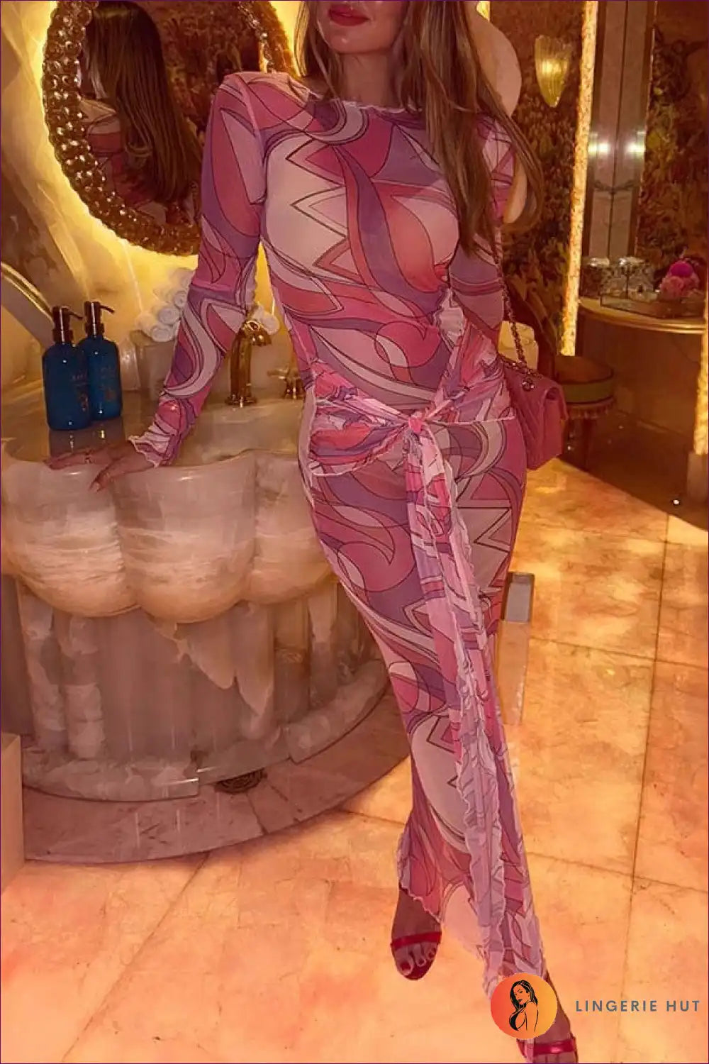 Mesh Ruched Maxi Dress with Long Sleeves for Bodycon, Evening Wear, Formal Maxi,