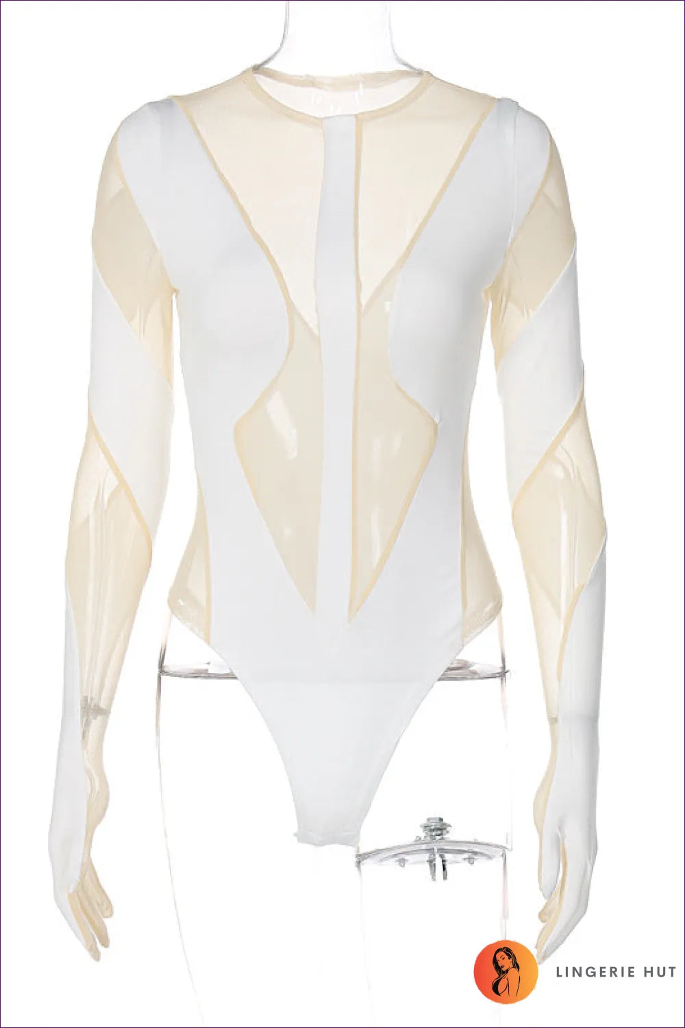 Elevate Your Style With Our Mesh Sheer Round Neck Long Sleeve Bodysuit. Comfortable, Flattering, And Perfect