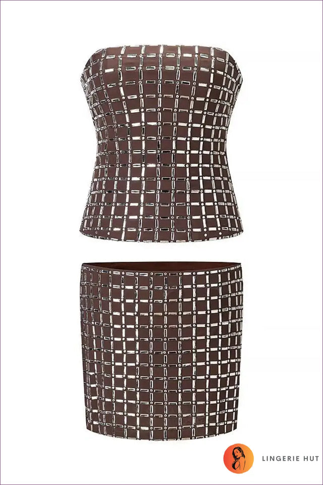 Mesh Co Ord Mini Skirt Set with Rhinestones - Party-Ready Glamour