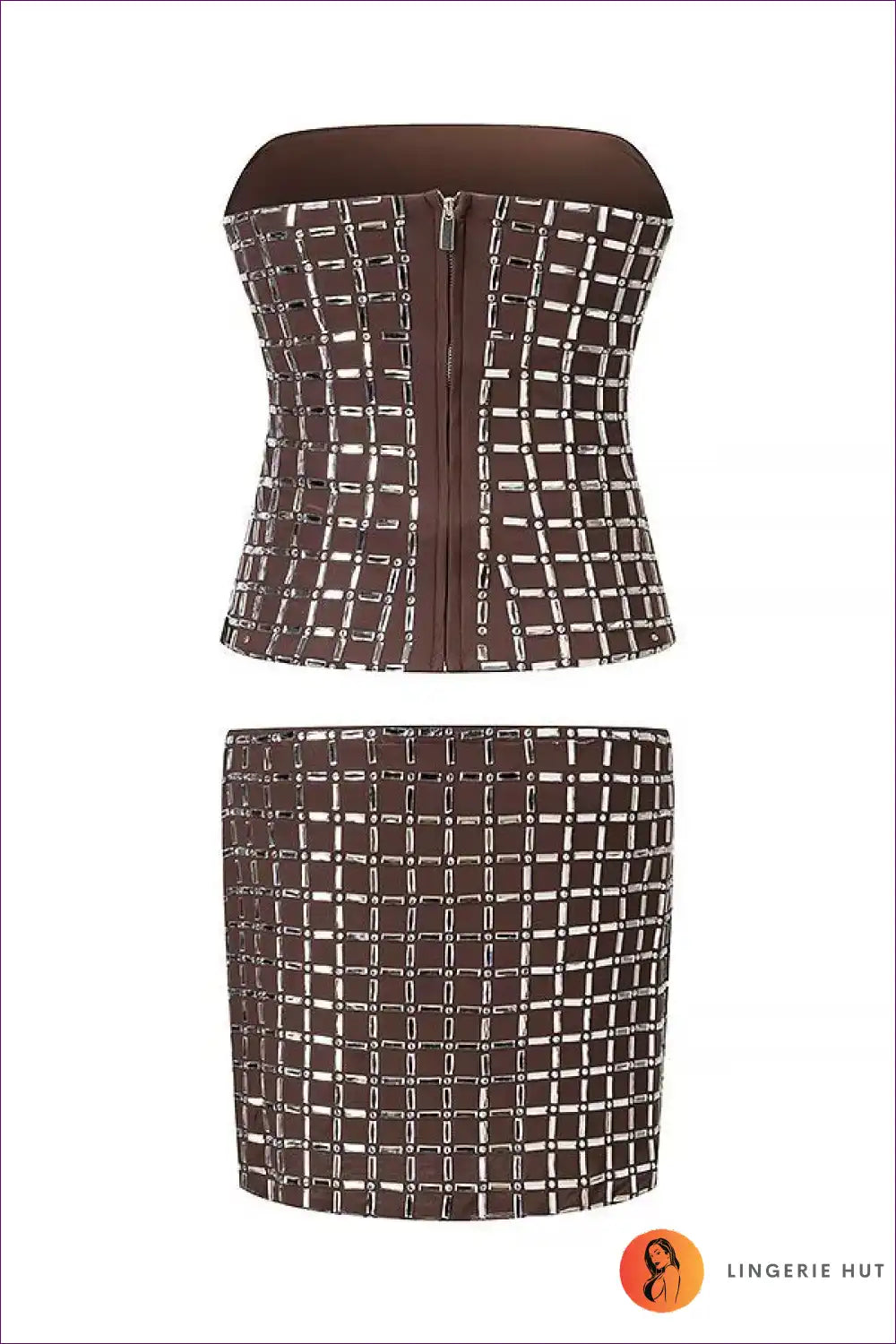 Mesh Tube Top and Mini Skirt Set with Rhinestone Detail - Party Chic for Clubwear, co Ord, Crop, Date Night,