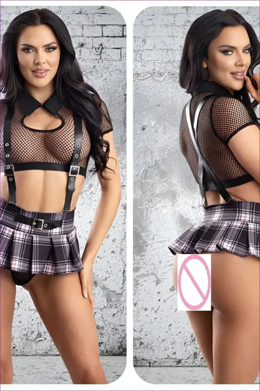 Mesh Two-piece Schoolgirl Lingerie Dress - Sheer Cosplay Edit for Bodysuit, Clubwear, co Ord, Costume,