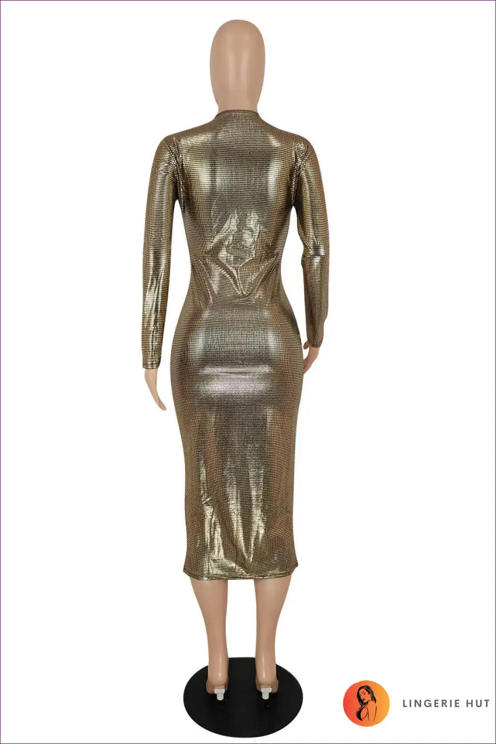 Metallic Bodycon Midi with Deep v - Night out Glam for Bodycon, Date Night, Evening Wear, Glamour,