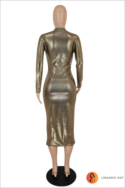 Metallic Bodycon Midi with Deep v - Night out Glam for Bodycon, Date Night, Evening Wear, Glamour,