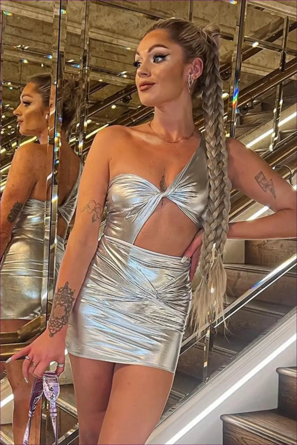 Metallic Mini Bodycon Dress - Worth a Second Look - Dresses - Lingerie Hut - Clubwear • Cutout • Glamour