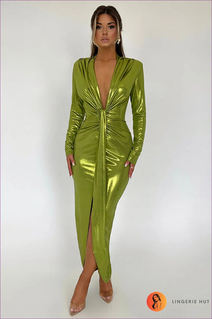 Embrace The Essence Of Glamour With Lingerie Hut’s Metallic Coated Fabric Dress. Its Sexy, Glossy Finish