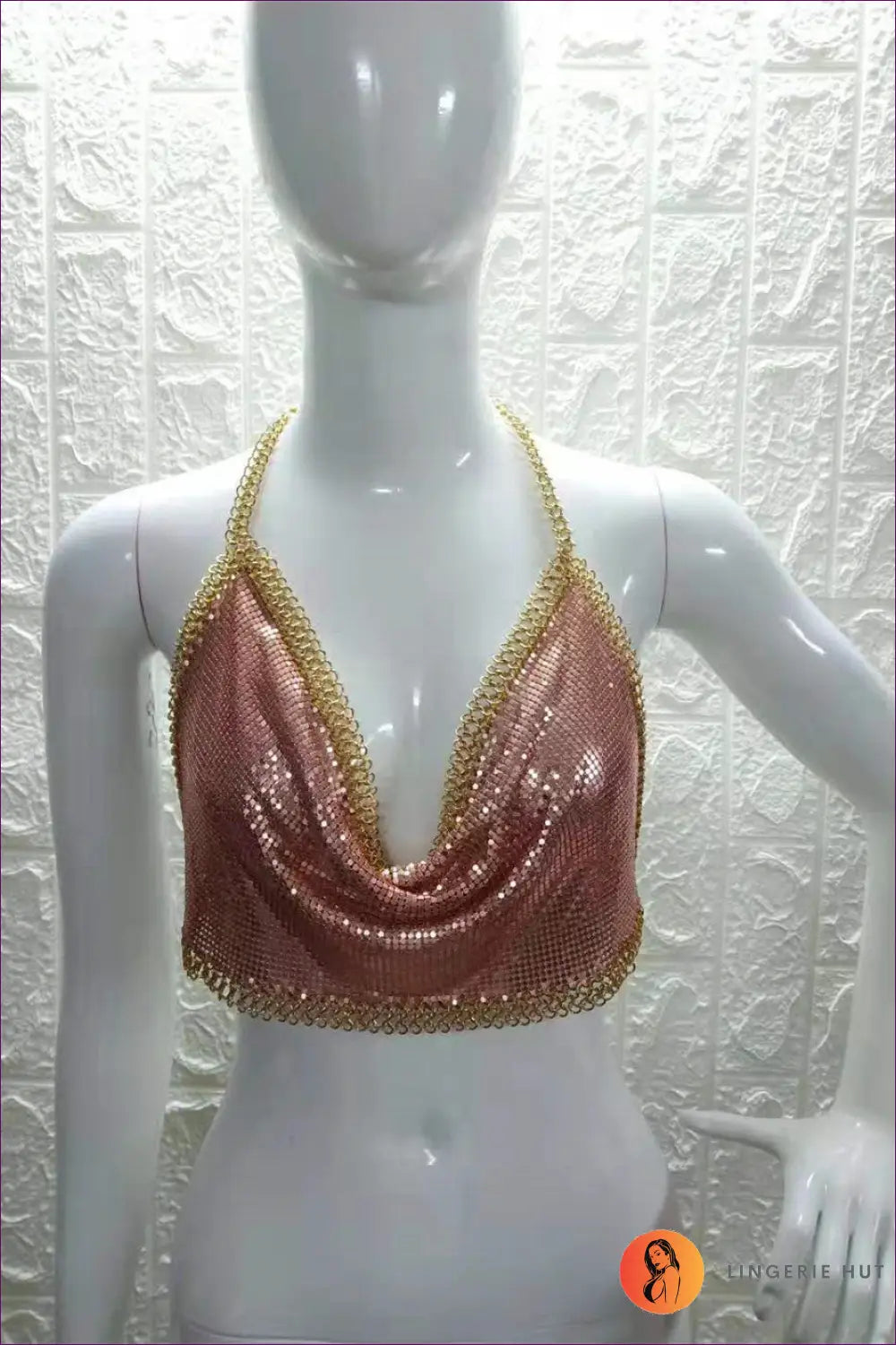 Metallic Sequin co Ord Set - Nightclub Glamour Awaits - one Size / Rose Gold Top - Clothing - Lingerie Hut - Backless