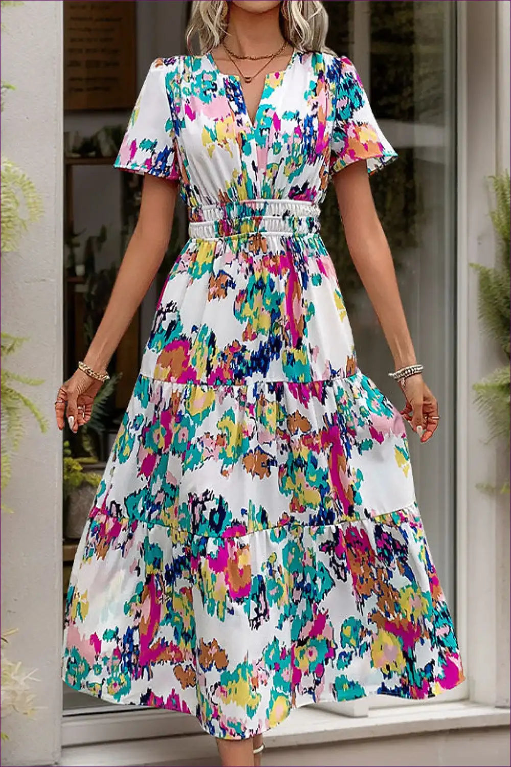 Midi Dress with Abstract Print - Artistic Expression for A-line, Casual, Dress, Everyday, Formal Wear