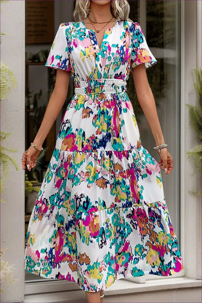 Midi Dress with Abstract Print - Artistic Expression for A-line, Casual, Dress, Everyday, Formal Wear