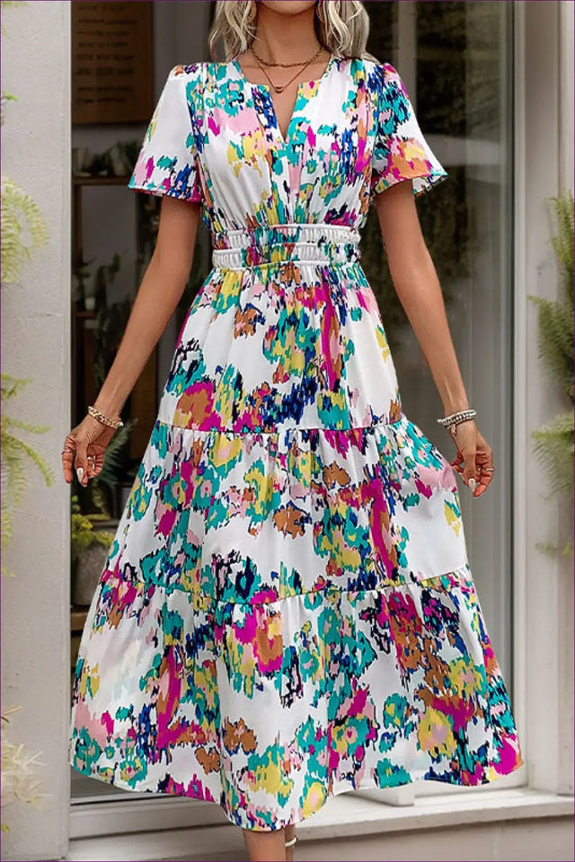 Midi A-Line Dress with Abstract Print - Effortless Elegance