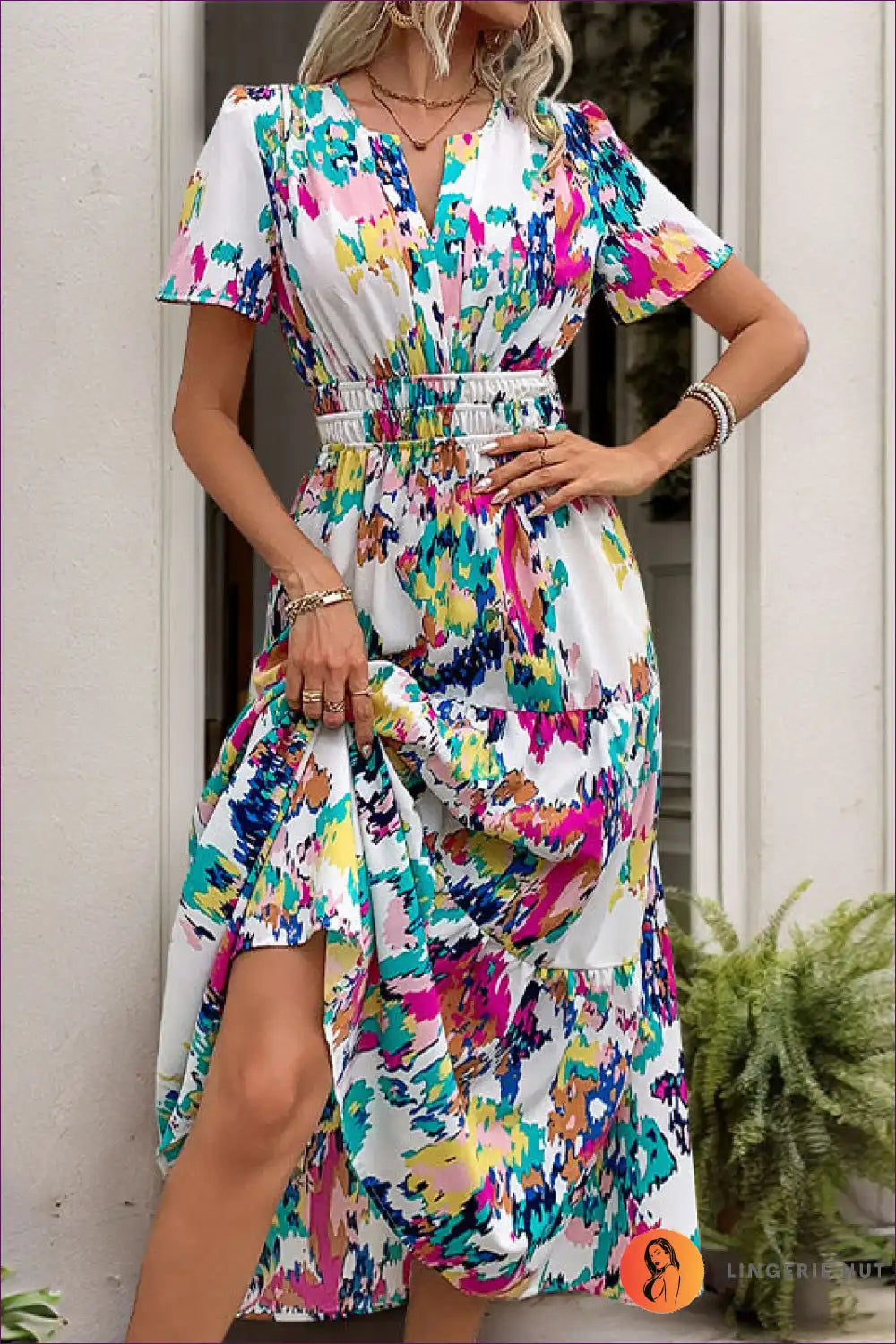 Midi Dress with Abstract Print - Artistic Expression for A-line, Casual, Dress, Everyday, Formal Wear