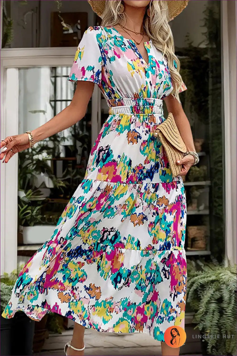 Midi Dress with Abstract Print - Artistic Expression for A-line, Casual, Dress, Everyday, Formal Wear