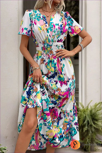 Midi Dress with Abstract Print - Artistic Expression for A-line, Casual, Dress, Everyday, Formal Wear