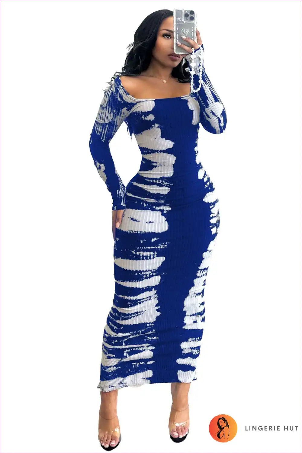 Midi Dress with Abstract Print - Modern Artistry for All Season, Bodycon, Casual, Dress, Evening Wear