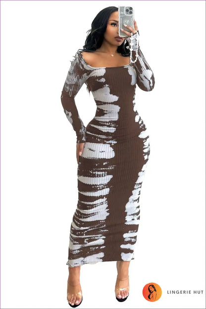 Midi Dress with Abstract Print - Modern Artistry for All Season, Bodycon, Casual, Dress, Evening Wear