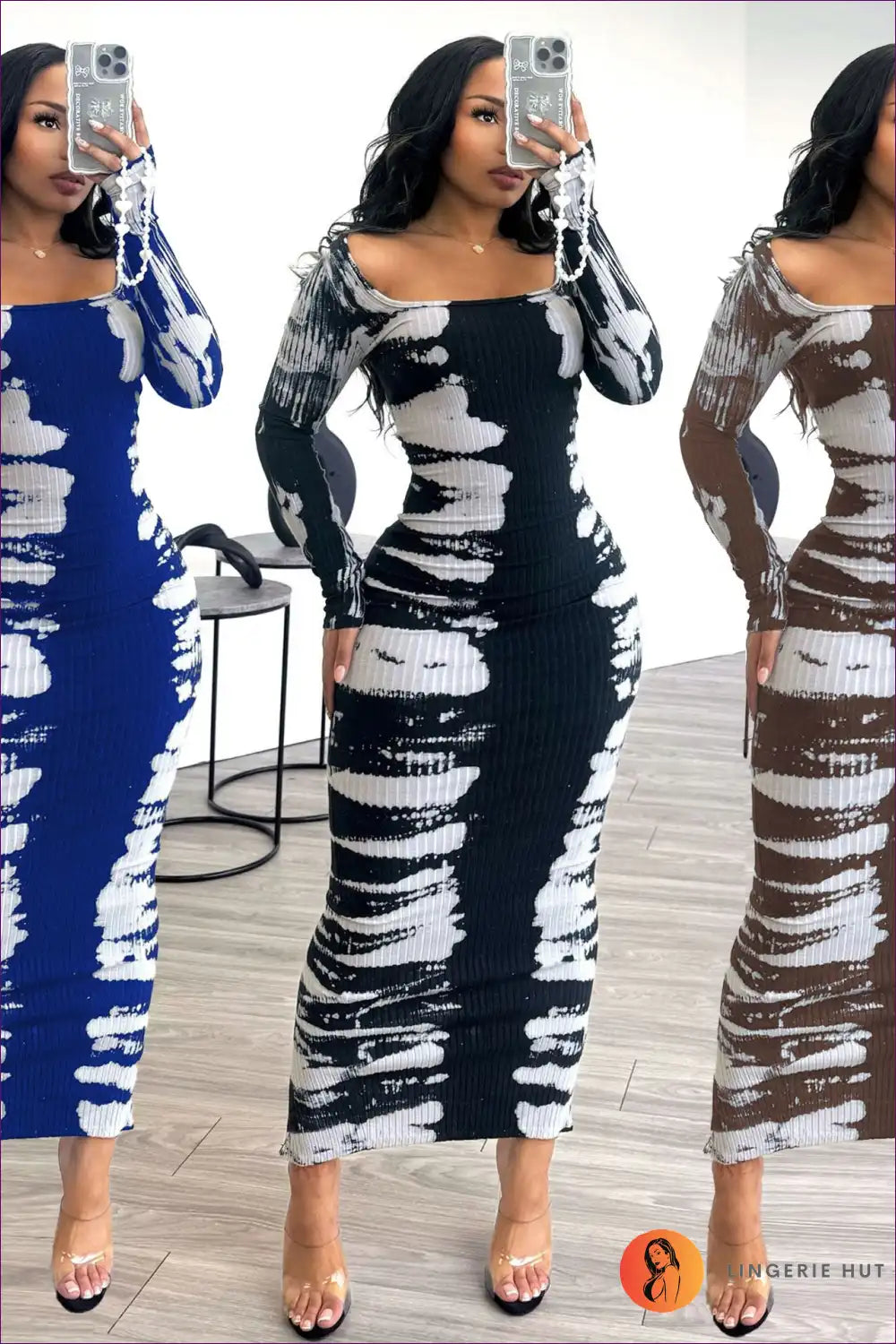 Midi Dress with Abstract Print - Modern Artistry for All Season, Bodycon, Casual, Dress, Evening Wear