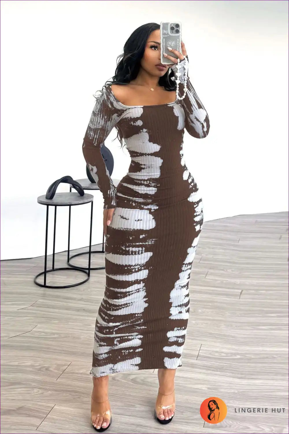 Midi Dress with Abstract Print - Modern Artistry for All Season, Bodycon, Casual, Dress, Evening Wear
